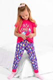 Roly Poly 2430 Kız Çocuk Just Chill Fuşya Kısa Kol Pijama Takımı