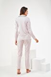 PJS 22447 Kadın Çizgili Düğmeli Pijama Takım