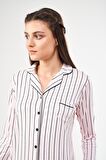 PJS 22447 Kadın Çizgili Düğmeli Pijama Takım