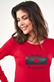 PJS 22422 Kadın Baskılı O Yaka Pijama Takım