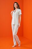 Pjs 23203 Kadın Düğmeli Desenli Pijama Takım