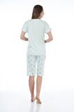 Estiva 22064 Kadın Kalpli Viskon Kısa Kollu Kaprili Pijama Takımı