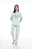 Estiva 22124 Kadın Çiçek Desenli Kısa Kollu Viskon Pijama Takımı