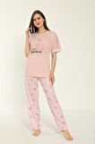 Estiva 22153 Kadın Çiçek Desenli Viskon Kısa Kollu Büyük Beden Pijama Takımı