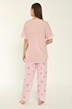 Estiva 22153 Kadın Çiçek Desenli Viskon Kısa Kollu Büyük Beden Pijama Takımı