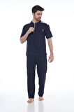 Estiva 22261 Erkek Penye Apolet Desenli Kısa Kollu Pijama Takımı
