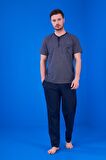 PJS 23323 Erkek Ropdöşambır + Pijama Takım + Şort Takım 5'li Pijama Takım