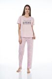 Estiva 22120 Kadın Yazı Desenli Kısa Kollu Viskon Pijama Takımı
