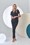 Pjs 24213 Kadın Puantiyeli Düğmeli Pijama Takım