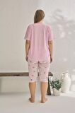 Estiva 23072 Kadın Kısa Kollu Kaprili Büyük Beden Yazlık Viskon Pijama Takımı