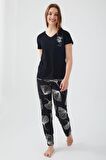Pierre Cardin 8583 Kadın Wanderful Siyah Kısa Kol Pijama Takım