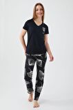 Pierre Cardin 8583 Kadın Wanderful Siyah Kısa Kol Pijama Takım