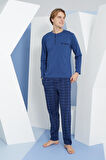 Kly Erkek %100 Pamuklu 4 Mevsim Kumaş Ekoseli Uzun Kollu Pijama Takım