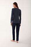 Arnetta 2659 Dotted Lacivert Kadın Uzun Kol Pijama Takım