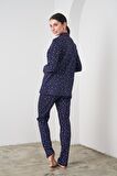 Pjs 24542 Kadın Düğmeli Kalp Desenli Lacivert Pijama Takım