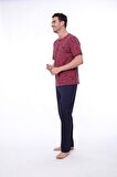 Pijadore 1402 Erkek Yuvarlak Yaka Düğmeli Kısa Kollu Pijama Takım