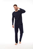 Pijadore 1526 Büyük Beden Erkek Yaka Düğmeli Uzun Kollu Pijama Takım