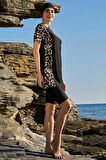 Ruko Maio 23146 Leopar Reglan Yarım Kollu Yarı Tesettür Mayo