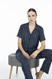 Estiva 24156 Kadın Kısa Kol Boydan Düğmeli Gömlek Pijama Takımı