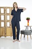Estiva 24151 Kadın Kısa Kol Boydan Düğmeli Gömlek Pijama Takımı