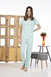 Estiva 24109 Kadın Kalp Desenli Kısa Kollu Yazlık Viskon Pijama Takımı