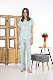 Estiva 24109 Kadın Kalp Desenli Kısa Kollu Yazlık Viskon Pijama Takımı