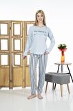 Estiva 24118 Kadın Çizgili Uzun Kollu Yazlık Viskon Pijama Takımı