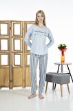 Estiva 24118 Kadın Çizgili Uzun Kollu Yazlık Viskon Pijama Takımı
