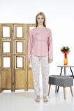 Estiva 24119 Kadın Yaprak Desenli Uzun Kollu Yazlık Viskon Pijama Takımı