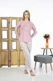 Estiva 24119 Kadın Yaprak Desenli Uzun Kollu Yazlık Viskon Pijama Takımı