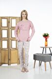 Estiva 24119 Kadın Yaprak Desenli Uzun Kollu Yazlık Viskon Pijama Takımı