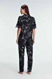 Anıl 9895 Yarım Kollu V Yaka Kadın Viskon Çiçek Desenli Yazlık Dokuma Dantel Detaylı Pijama Takımı