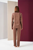 Pjs 26032 Kadın Boydan Düğmeli Patlı Uzun Kol Pijama Takım