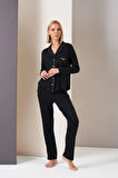 Pjs 26035 Gorgeous Kadın Düğmeli Biyeli Cepli Uzun Kol Pijama Takım
