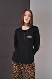 Pjs 26004 Kadın Uzun Kol Leopar Desenli Pijama Takım