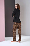 Pjs 26004 Kadın Uzun Kol Leopar Desenli Pijama Takım