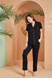 Pjs 27069 Dreaming Kadın Gold Detaylı Boydan Düğmeli Kısa Kollu Pijama Takım