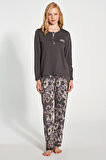 Gd Goldoremi 1782 Kadın Patlı Düğmeli Desenli Uzun Kol Pijama Takım