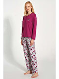 Gd Goldoremi 1776 Kadın Uzun Kollu Düğmeli Desenli Rahat Pijama Takım