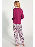 Gd Goldoremi 1776 Büyük Beden Kadın Uzun Kollu Düğmeli Desenli Rahat Pijama Takım