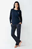 Arnetta Büyük Beden Make Me Happy Kadın Modal Pamuklu Rahat Uzun Kollu Pijama Takım