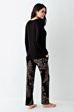 Arnetta Kadın Büyük Beden Modal Pamuklu 4 Mevsimlik Desenli Uzun Kollu Pijama Takım