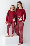 Arnetta Kadın Aile %100 Pamuklu 4 Mevsim Ekoseli Uzun Kollu Pijama Takım