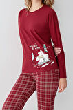 Arnetta Kadın Aile %100 Pamuklu 4 Mevsim Ekoseli Uzun Kollu Pijama Takım