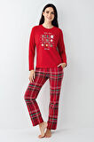 Arnetta Kadın Aile %100 Pamuklu 4 Mesim New Year Uzun Kollu Pijama Takım