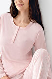 Pierre Cardin Paris Kadın Modal Pamuklu Pembe Düğmeli Uzun Kollu Pijama Takım