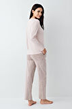 Pierre Cardin Paris Modal Pamuklu Kadın Pembe Desenli Uzun Kollu Pijama Takım
