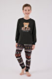 Arnetta Garson Erkek Çocuk Aile Bear My Little Friend %100 Pamuklu 4 Mevsim Uzun Kollu Pijama Takım