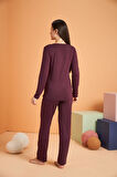 Pjs Kadın Viskon 4 Mevsim Kumaş Düğmeli Uzun Kollu Pijama Takım