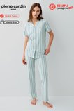 Pierre Cardin Paris Premium Kadın Modal Pamuklu Çizgili Önden Düğmeli Kısa Kollu Pijama Takım